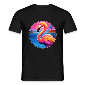 Flamingo Colorful Watercolor Cartoon Kawaii Animal - Men's T-Shirt - black - Front - AI Model Male 178 light (178cm)