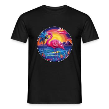 Flamingo Colorful Watercolor Cartoon Kawaii Animal - Men's T-Shirt - black - Front - AI Model Male 178 light (178cm)