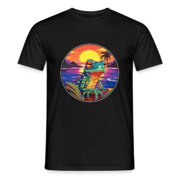 grenouille coloré aquarelle dessin animé Kawaii Animal - T-shirt homme - noir - Devant - AI Model Male 178 light (178cm)