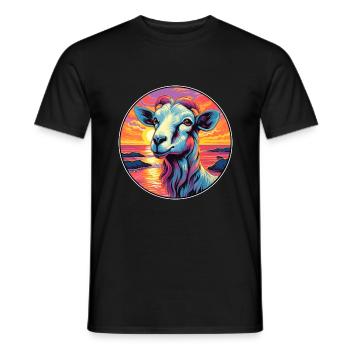 Goat Colorful Watercolor Cartoon Kawaii Animal - Men's T-Shirt - black - Front - AI Model Male 178 light (178cm)