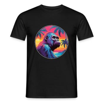 Gorilla Colorful Watercolor Cartoon Kawaii Animal - Men's T-Shirt - black - Front - AI Model Male 178 light (178cm)