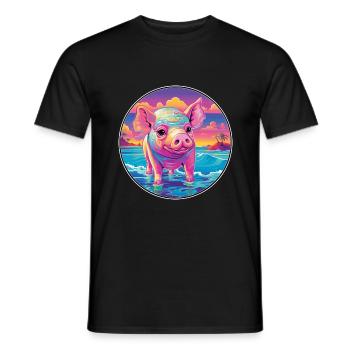 Cochon Aquarelle Colorée Dessin Animé Kawaii Animal - T-shirt homme - noir - Devant - AI Model Male 178 light (178cm)