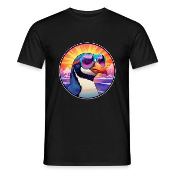 Penguin Colorful Watercolor Cartoon Kawaii Animal - Men's T-Shirt - black - Front - AI Model Male 178 light (178cm)