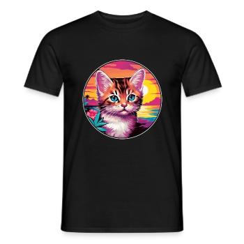 Chaton coloré aquarelle dessin animé kawaii animal - T-shirt homme - noir - Devant - AI Model Male 178 light (178cm)