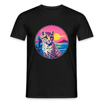 Ocelot Colorful Watercolor Cartoon Kawaii Animal - Men's T-Shirt - black - Front - AI Model Male 178 light (178cm)