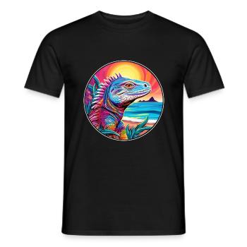 Iguana Colorful Watercolor Cartoon Kawaii Animal - Men's T-Shirt - black - Front - AI Model Male 178 light (178cm)