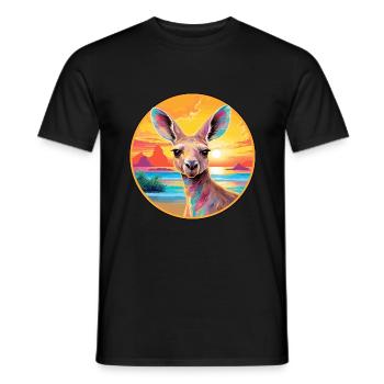 Kangourou coloré aquarelle dessin animé Kawaii Animal - T-shirt homme - noir - Devant - AI Model Male 178 light (178cm)