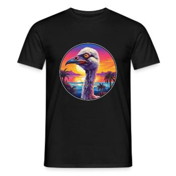 autruche coloré aquarelle dessin animé animal kawaii - T-shirt homme - noir - Devant - AI Model Male 178 light (178cm)