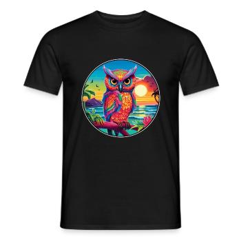 Owl Colorful Watercolor Cartoon Kawaii Animal - Men's T-Shirt - black - Front - AI Model Male 178 light (178cm)