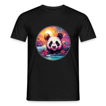 Panda Colorful Watercolor Cartoon Kawaii Animal - Men's T-Shirt - black - Front - AI Model Male 178 light (178cm)