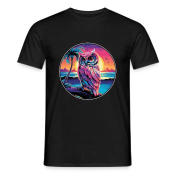 Owl Colorful Watercolor Cartoon Kawaii Animal - Men's T-Shirt - black - Front - AI Model Male 178 light (178cm)