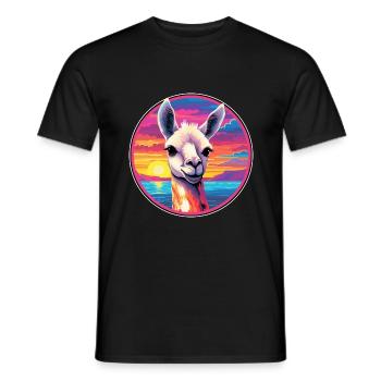 Llama Colorful Watercolor Cartoon Kawaii Animal - Men's T-Shirt - black - Front - AI Model Male 178 light (178cm)