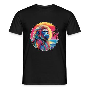 Mandrill Aquarelle Colorée Dessin Animé Kawaii Animal - T-shirt homme - noir - Devant - AI Model Male 178 light (178cm)
