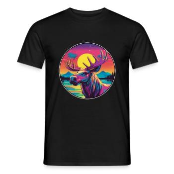 Elch bunte Aquarell-Karikatur Kawaii-Tier - Männer T-Shirt - Schwarz - Vorne - AI Model Male 178 light (178cm)