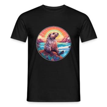 Murmeltier buntes Aquarell Cartoon Kawaii Tier - Männer T-Shirt - Schwarz - Vorne - AI Model Male 178 light (178cm)