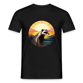 Blaireau Aquarelle Colorée Dessin Animé Kawaii Animal - T-shirt homme - noir - Devant - AI Model Male 178 light (178cm)