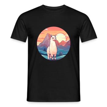 Alpaga Aquarelle Colorée Dessin Animé Kawaii Animal - T-shirt homme - noir - Devant - AI Model Male 178 light (178cm)