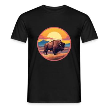 Bison Colorful Watercolor Cartoon Kawaii Animal - Men's T-Shirt - black - Front - AI Model Male 178 light (178cm)