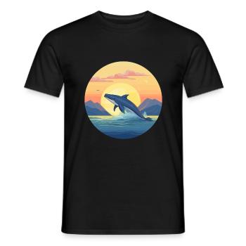 Blue Whale Colorful Watercolor Cartoon Kawaii Pet - Men's T-Shirt - black - Front - AI Model Male 178 light (178cm)