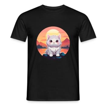 Katze buntes Aquarell Cartoon Kawaii Tier - Männer T-Shirt - Schwarz - Vorne - AI Model Male 178 light (178cm)