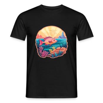Coral Reef Fish Colorful Watercolor Cartoon Kawaii - Men's T-Shirt - black - Front - AI Model Male 178 light (178cm)