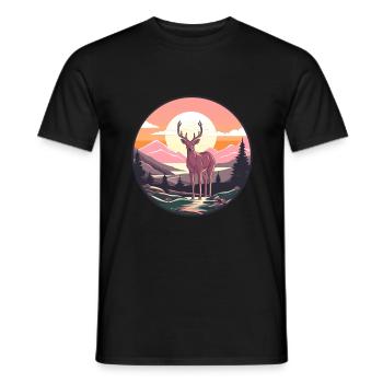 Cerf Aquarelle Colorée Dessin Animé Kawaii Animal - T-shirt homme - noir - Devant - AI Model Male 178 light (178cm)