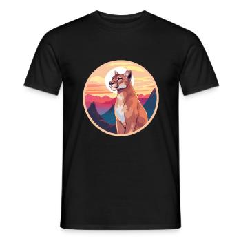 Cougar Colorful Watercolor Cartoon Kawaii Animal - Men's T-Shirt - black - Front - AI Model Male 178 light (178cm)
