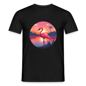 Flamingo Colorful Watercolor Cartoon Kawaii Animal - Men's T-Shirt - black - Front - AI Model Male 178 light (178cm)