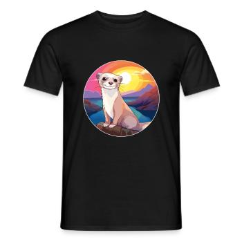 Ferret Colorful Watercolor Cartoon Kawaii Animal - Men's T-Shirt - black - Front - AI Model Male 178 light (178cm)