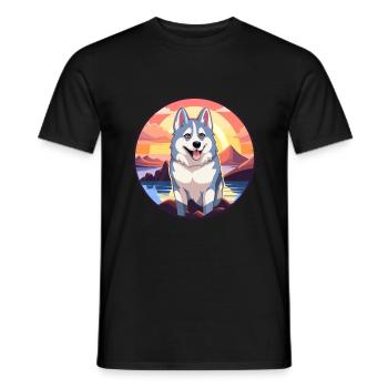 Husky Hund Bunte Aquarell-Karikatur Kawaii Haustier - Männer T-Shirt - Schwarz - Vorne - AI Model Male 178 light (178cm)