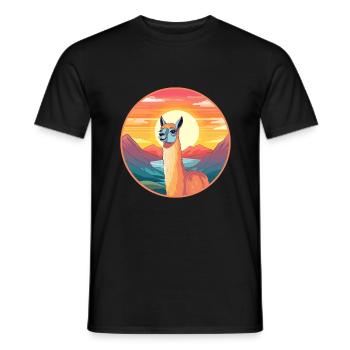 Llama Colorful Watercolor Cartoon Kawaii Animal - Men's T-Shirt - black - Front - AI Model Male 178 light (178cm)