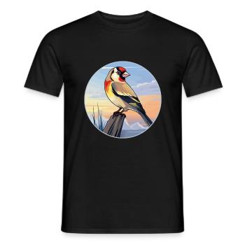 Stieglitz Bunte Aquarell-Karikatur Kawaii Haustier - Männer T-Shirt - Schwarz - Vorne - AI Model Male 178 light (178cm)