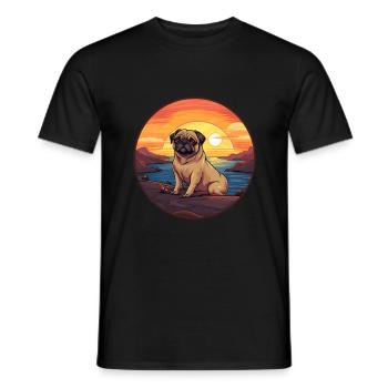 Pug Dog Colorful Watercolor Cartoon Kawaii Animal - Men's T-Shirt - black - Front - AI Model Male 178 light (178cm)