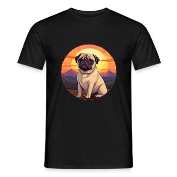 Pug Dog Colorful Watercolor Cartoon Kawaii Animal - Men's T-Shirt - black - Front - AI Model Male 178 light (178cm)