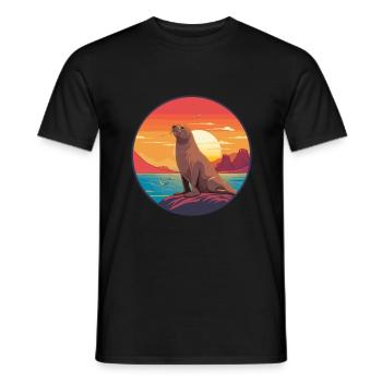 Lion de mer coloré aquarelle dessin animé kawaii animal - T-shirt homme - noir - Devant - AI Model Male 178 light (178cm)