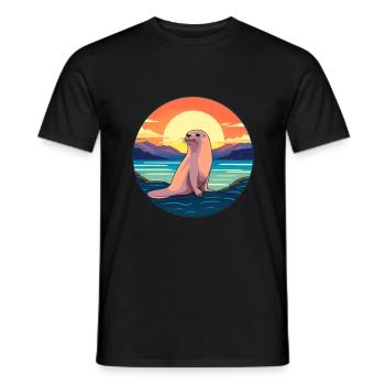 Seal Colorful Watercolor Cartoon Kawaii Animal - Men's T-Shirt - black - Front - AI Model Male 178 light (178cm)