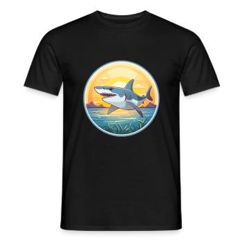 Requin Aquarelle Colorée Dessin Animé Kawaii Animal - T-shirt homme - noir - Devant - AI Model Male 178 light (178cm)