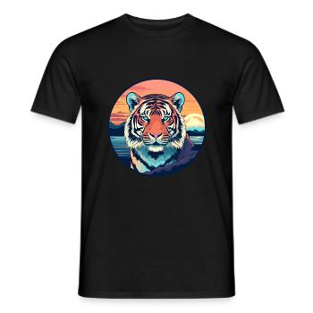 Tiger Colorful Watercolor Cartoon Kawaii Animal - Men's T-Shirt - black - Front - AI Model Male 178 light (178cm)