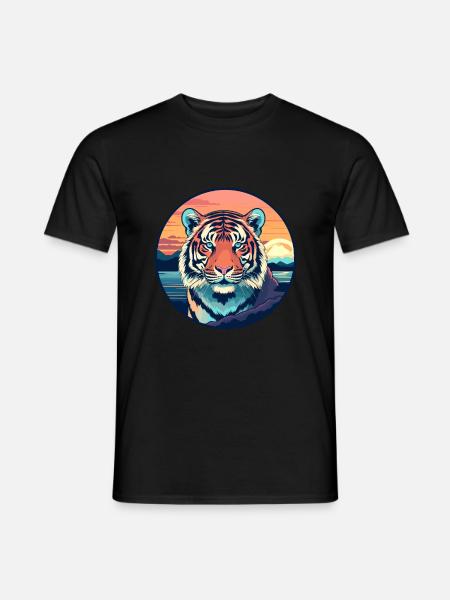 Tiger Buntes Aquarell Cartoon Kawaii Tier - Männer T-Shirt - Schwarz