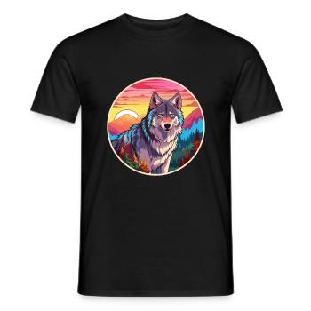 Wolf Colorful Watercolor Cartoon Kawaii Animal - Men's T-Shirt - black - Front - AI Model Male 178 light (178cm)
