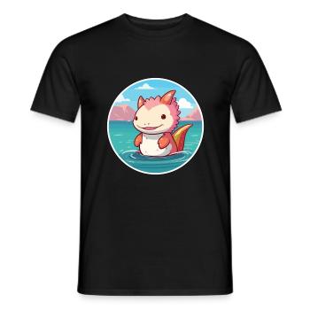 Axolotl aquarelle dessin animé Kawaii Clipart Animal - T-shirt homme - noir - Devant - AI Model Male 178 light (178cm)
