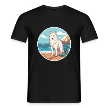 Arctic Wolf Watercolor Cartoon Kawaii Clipart Pet - Men's T-Shirt - black - Front - AI Model Male 178 light (178cm)