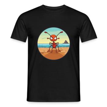 Fourmi aquarelle dessin animé Kawaii Clipart Animal - T-shirt homme - noir - Devant - AI Model Male 178 light (178cm)