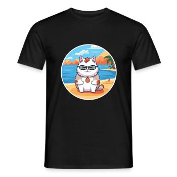 Katze Aquarell Karikatur Kawaii Clipart Tier - Männer T-Shirt - Schwarz - Vorne - AI Model Male 178 light (178cm)