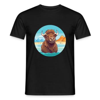 Bison Watercolor Cartoon Kawaii Clipart Animal - Men's T-Shirt - black - Front - AI Model Male 178 light (178cm)