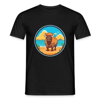 Buffalo Watercolor Cartoon Kawaii Clipart Animal - Men's T-Shirt - black - Front - AI Model Male 178 light (178cm)
