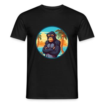 Bonobo Watercolor Cartoon Kawaii Clipart Animal - Men's T-Shirt - black - Front - AI Model Male 178 light (178cm)