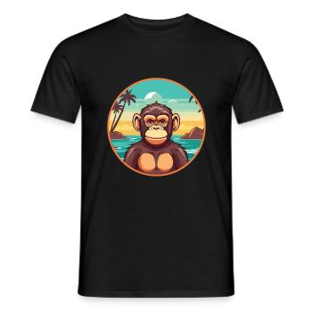 Chimpanzé aquarelle dessin animé Kawaii Clipart animal de compagnie - T-shirt homme - noir - Devant - AI Model Male 178 light (178cm)