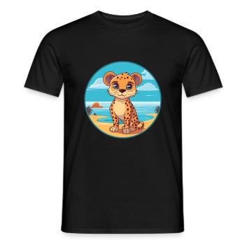Cheetah Watercolor Cartoon Kawaii Clipart Animal - Men's T-Shirt - black - Front - AI Model Male 178 light (178cm)