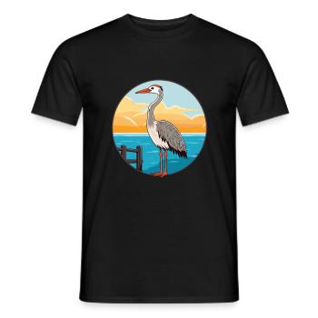 Crane Watercolor Cartoon Kawaii Clipart Animal - Men's T-Shirt - black - Front - AI Model Male 178 light (178cm)